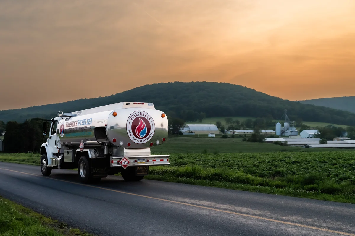 Scenic View of Fuel Truck and mountain